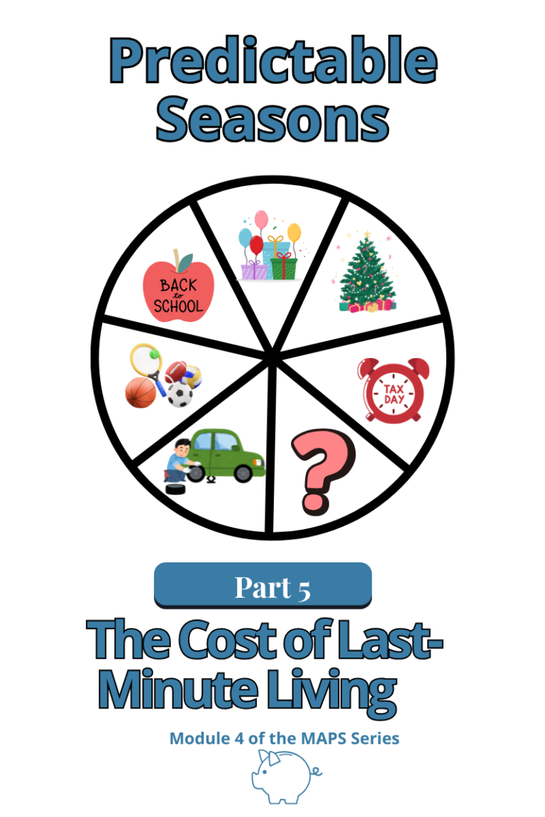 predictable seasons money module graphic about avoiding last-minute spending
